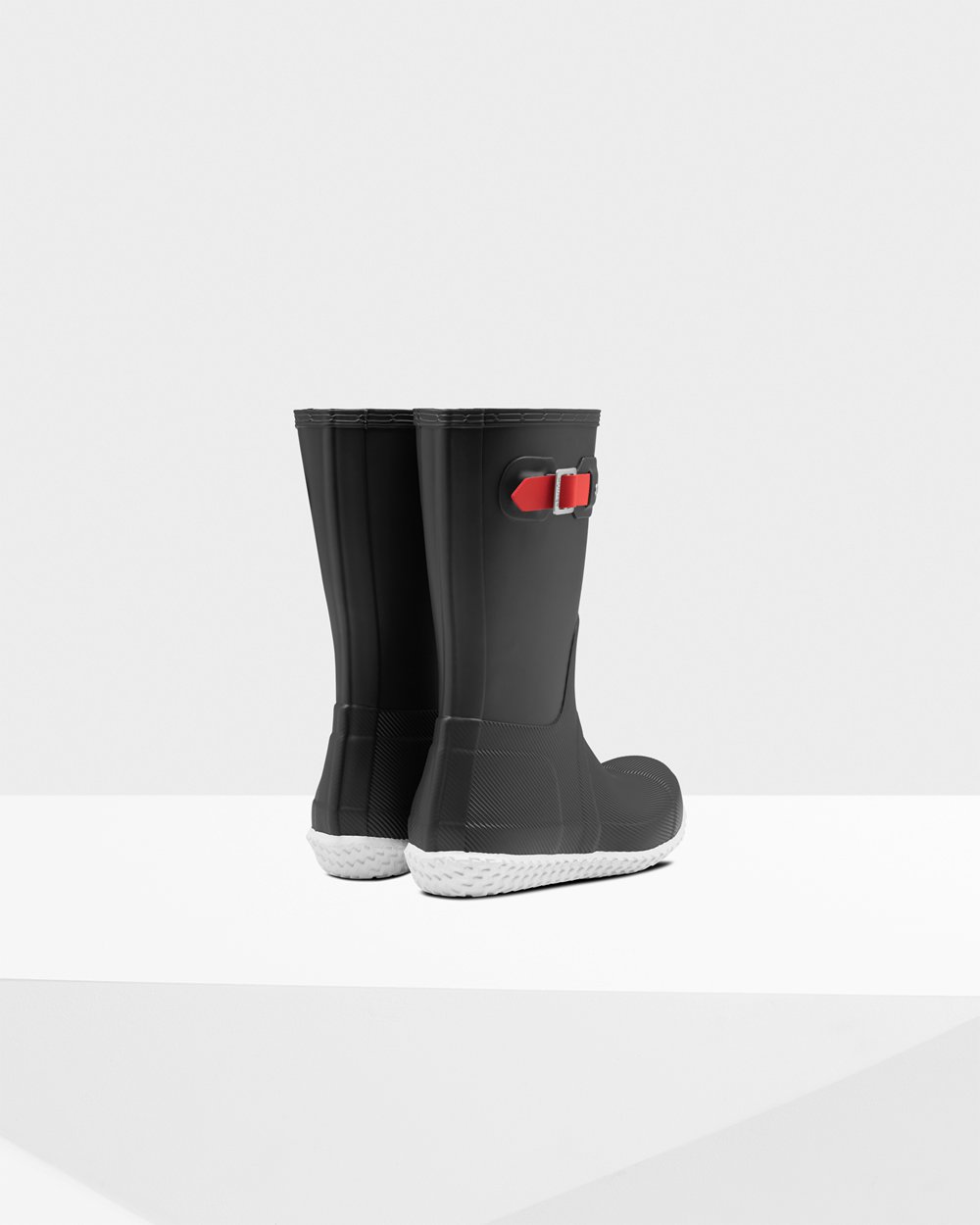 Hunter Original Flat Heel Calendar Sole Short Rain Boots - On Sale Mens Black/Red - BEZPOC610